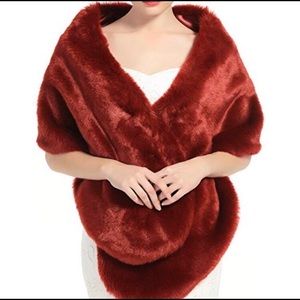 Accessories - Faux fur red shawl, NWOT Accessories - Faux fur red shawl, NWOT